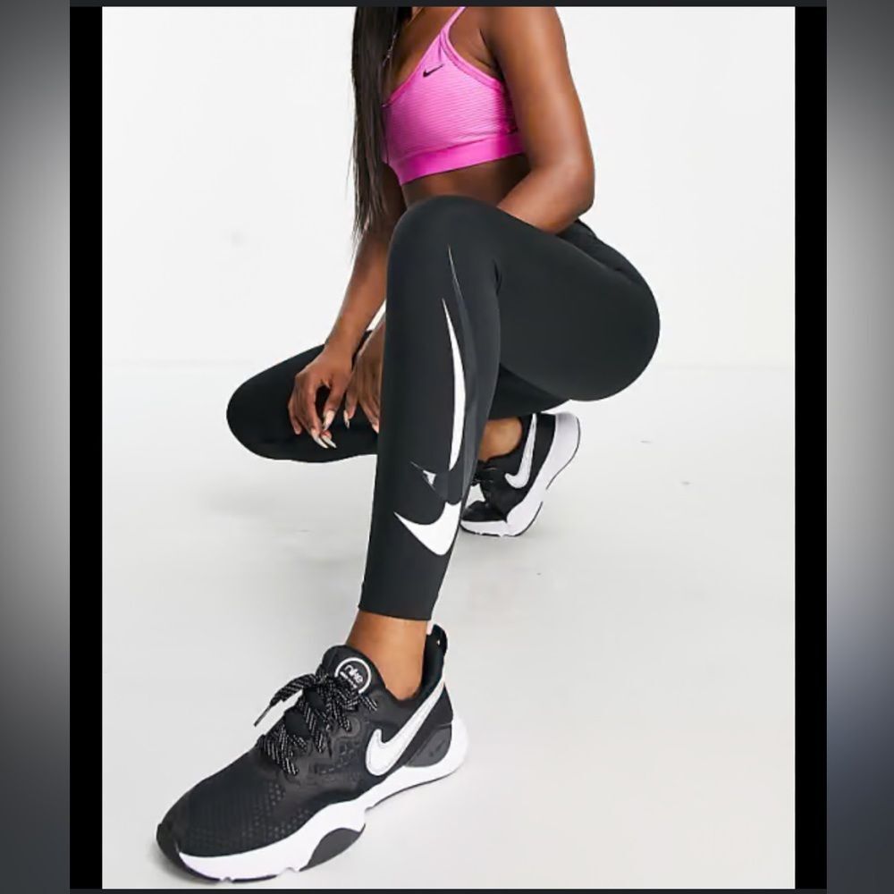 Nike Running Dri-FIT Swoosh Run 7/8 leggings in black sz S Athleisure Y2K Street